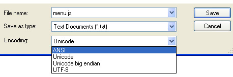 Language Encoding Save Options