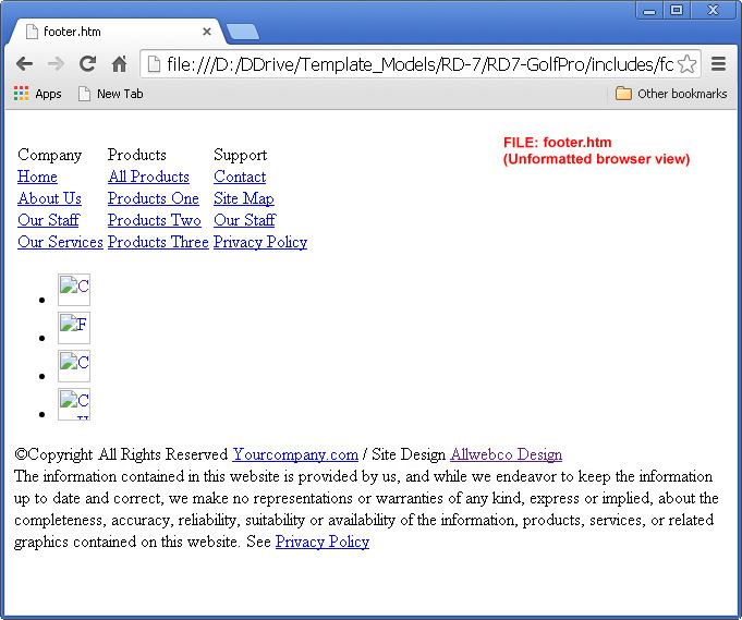 jQuery Footer Unformatted Include