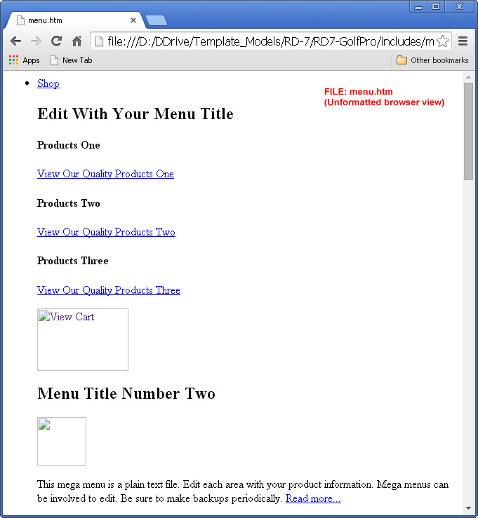 Mega Menu Unformatted View